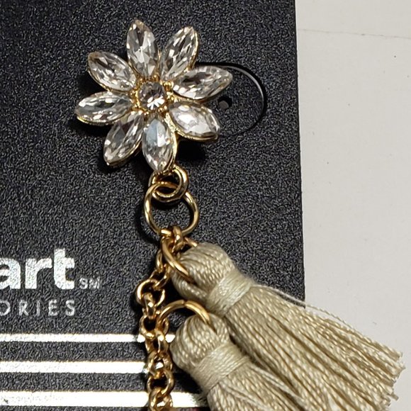 NWT Gold tone Multi color Drop Dangle Crystal Tassel Earrings - Picture 4 of 7